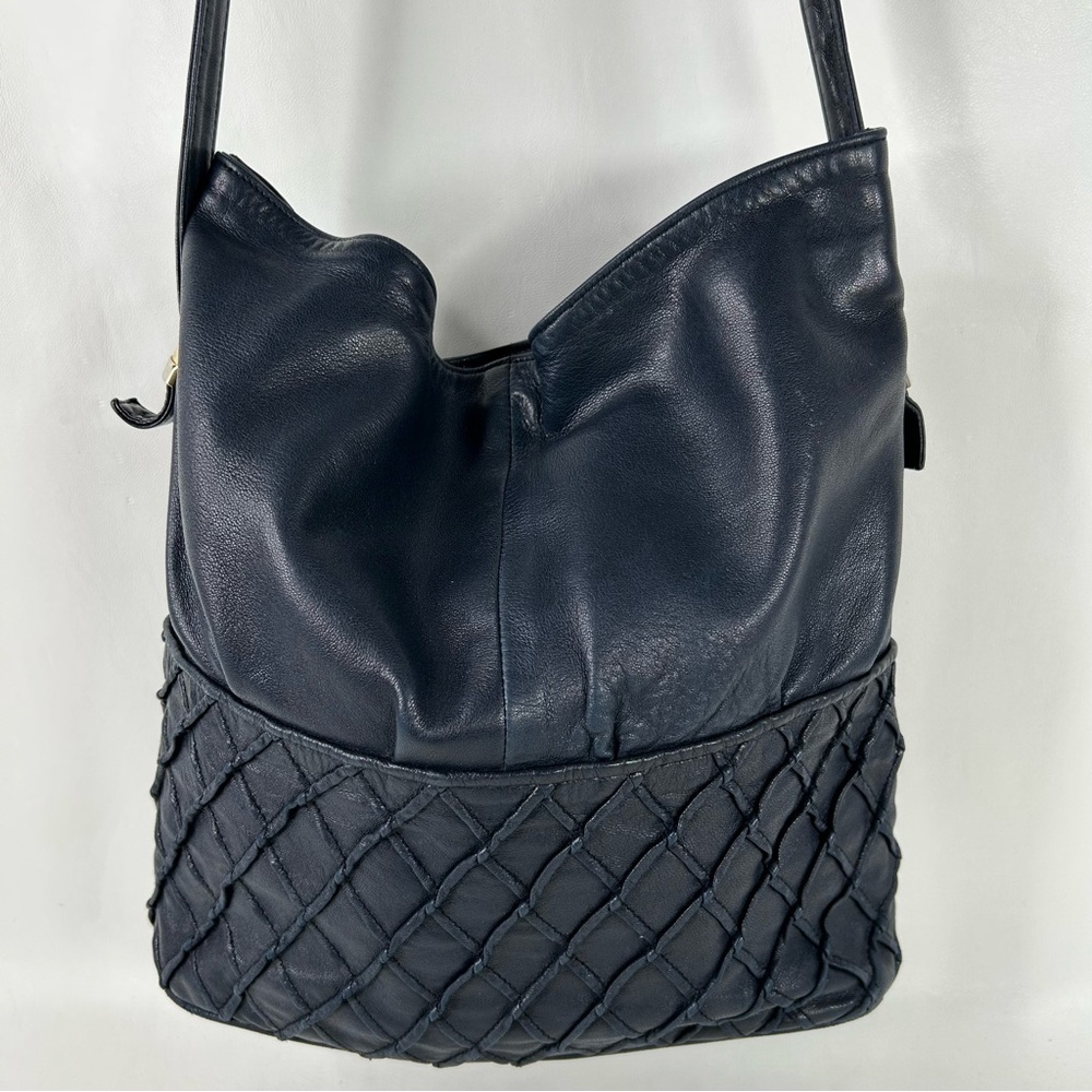 Vtg Leather Bag Soft Navy Made In Italy For Jane Foster Inc at Loretta Blum